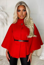 Exclusive Escape Red Belted Cape Jacket