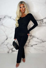 Beyond Chic Black Cowl Neck Long Sleeve Double Layer Two Piece Loungewear Set