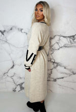 Trend Setter Chic Cream Love Contrast Stitch V-Neck Knitted Midi Dress