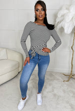 Get Your Own Monochrome Knot Detail Stretch Striped Long Sleeve Top