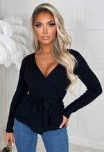 Lucky Charm Black Tie Waist Wrap Knitted Jumper