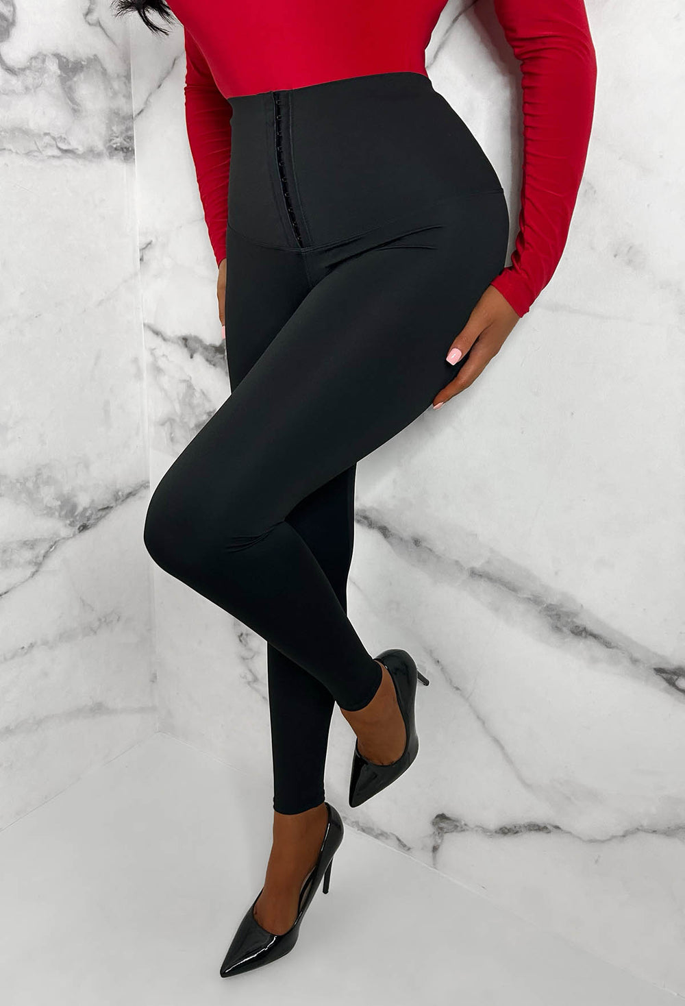 Cinched & Savvy Black Waist Cinched Corset Detail Leggings Limited