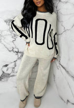 Look Of Amour Natural Amour Contrast Stitch Two Piece Loungewear Set