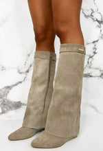 Sending My Best Beige Faux Suede Fold Over Knee High Boots