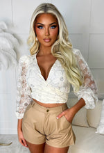 Luxe Luster Cream Flower Mesh Sequin Wrap Top Limited Edition