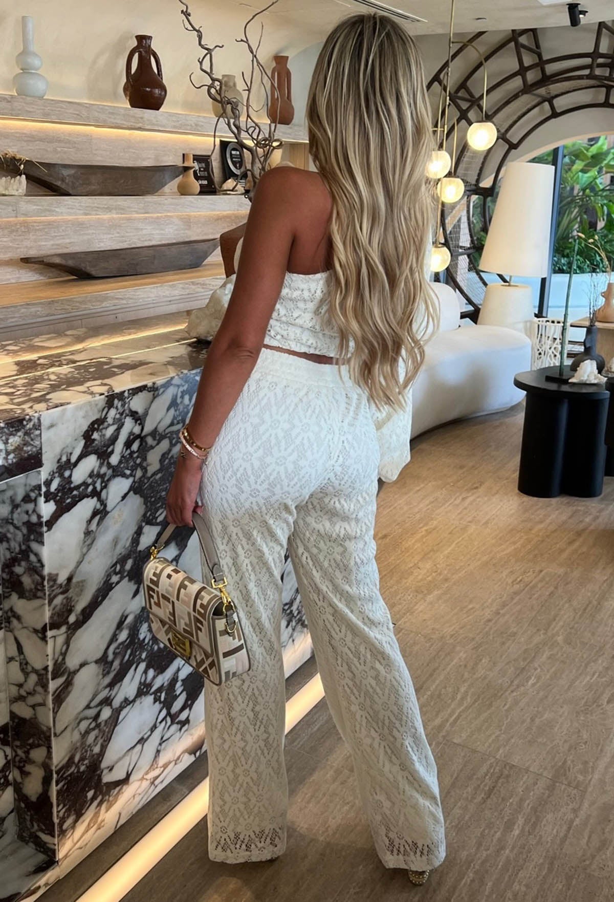 cream lace crochet two piece set  