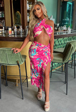 Your Paradise Pink Tropical Halterneck Bandeau Midi Skirt Co-Ord Set
