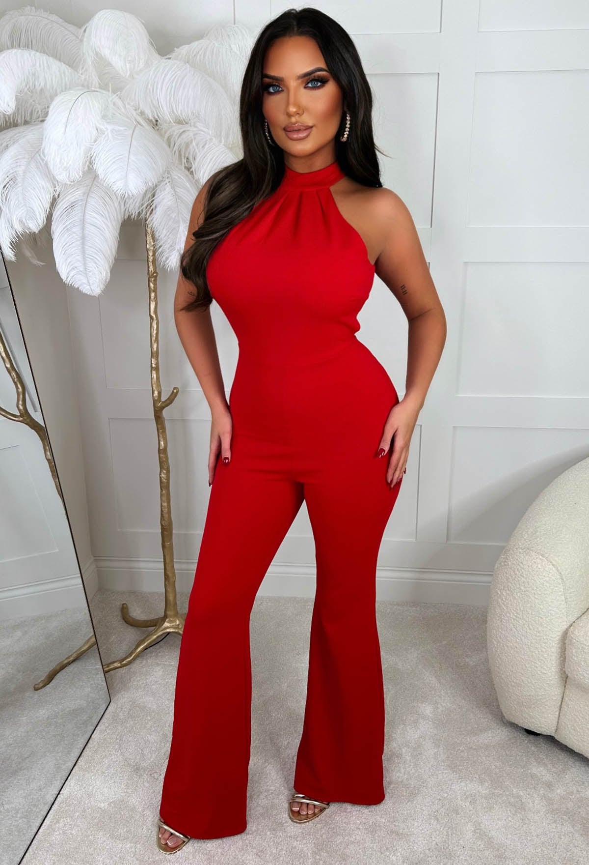 Red Open Back Jumpsuit Slinky Open Back Ruched Bum Jumpsuit Boohoo