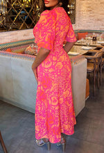 Vivid Glamour Coral Printed Knot Front Midi Dress