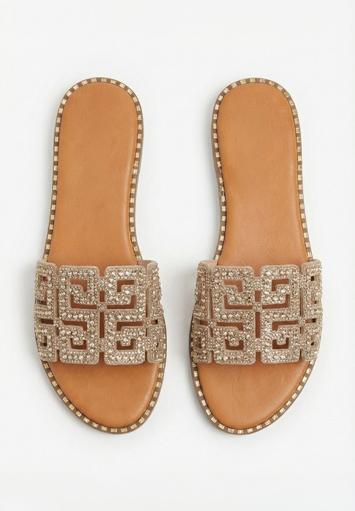 Always Be Mine Gold Diamante Embellished Flat Sandals
