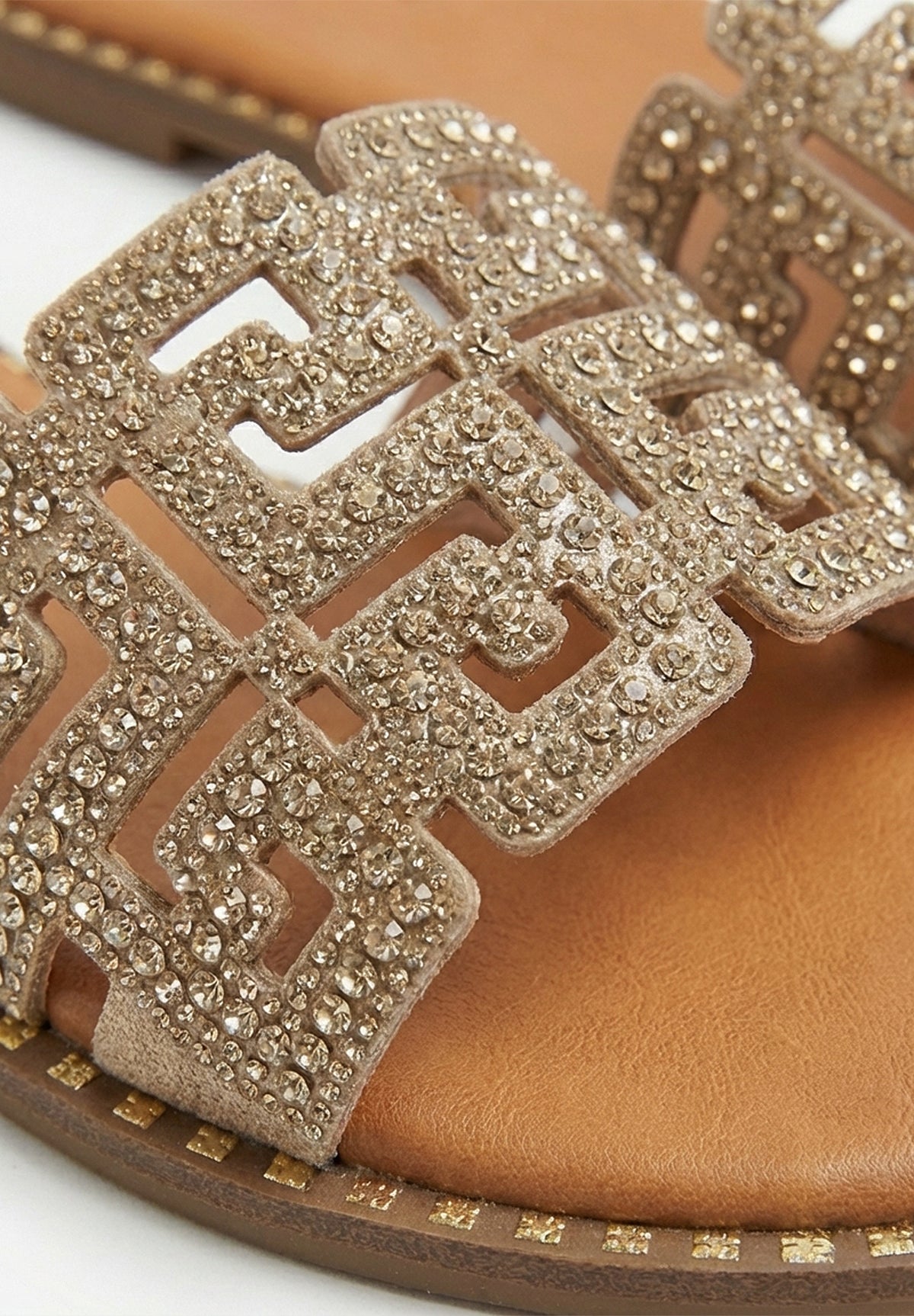 Always Be Mine Gold Diamante Embellished Flat Sandals