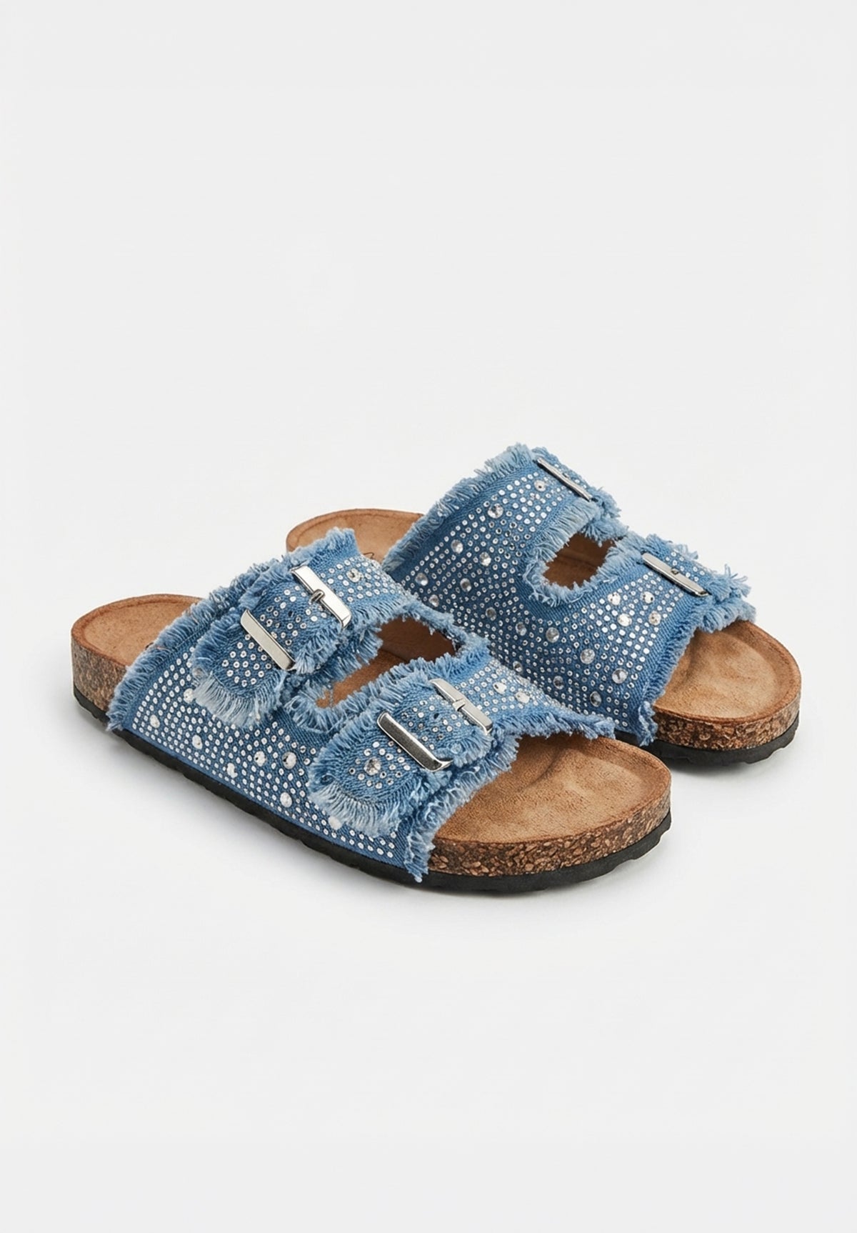 Frayed Forever Mid Blue Embellished Sliders