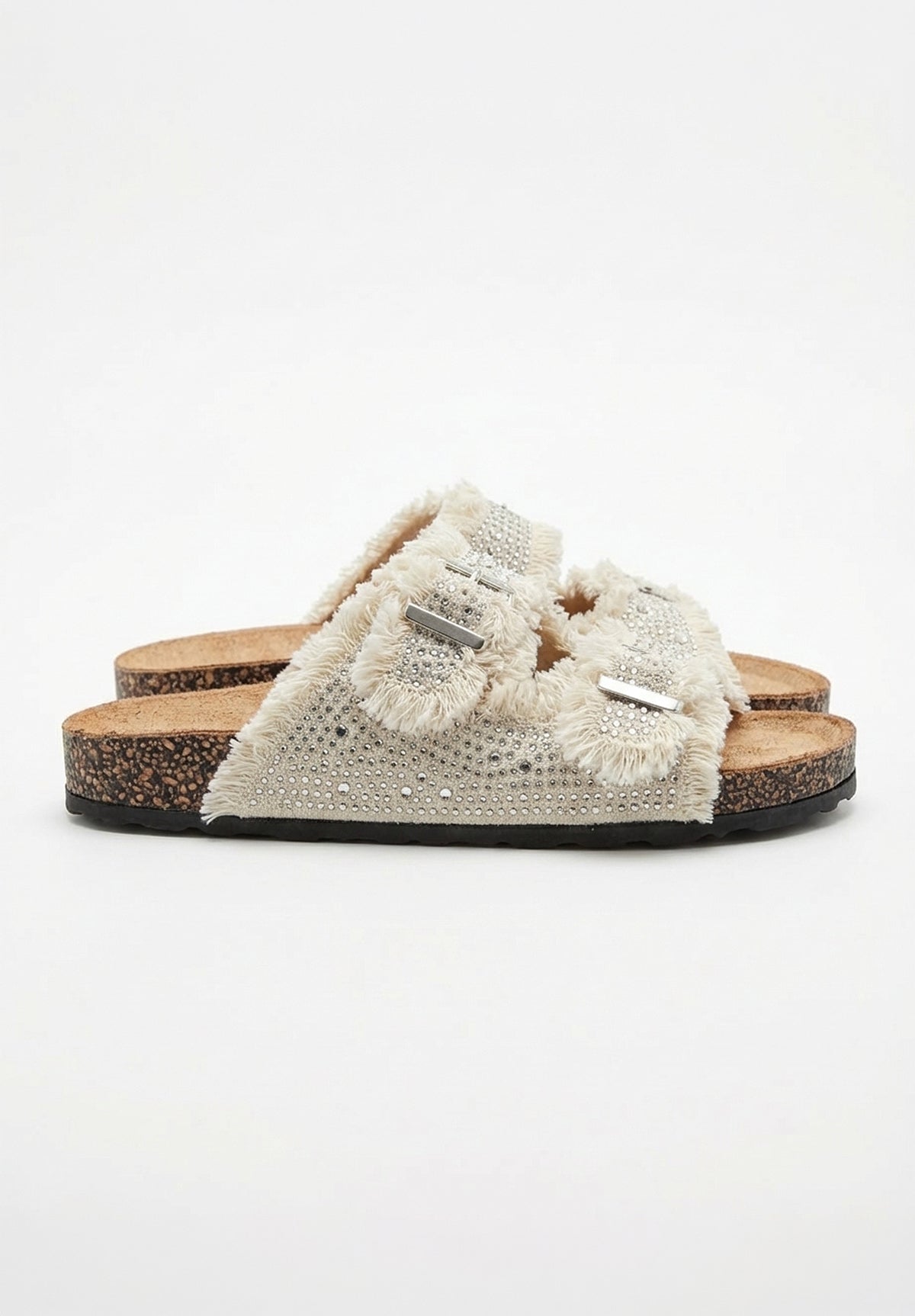 Frayed Forever Beige Embellished Sliders
