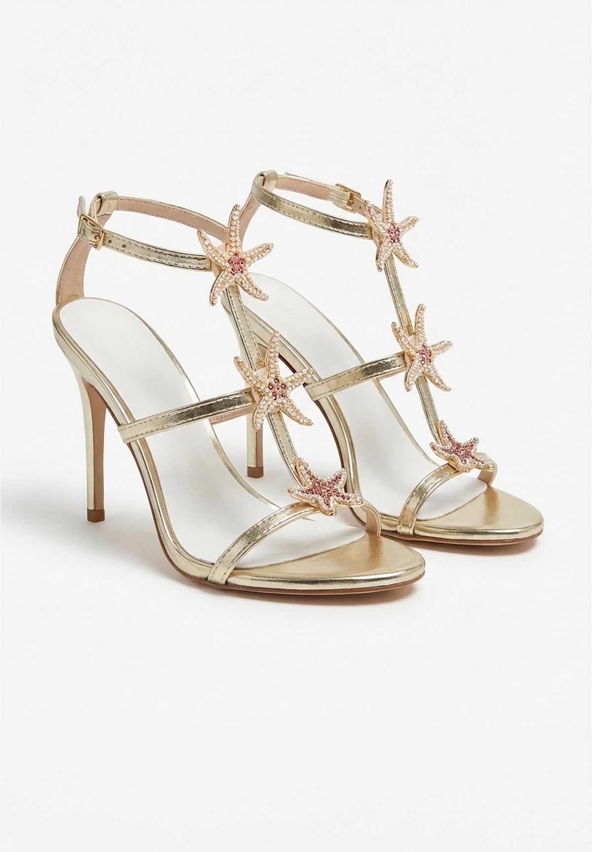 Star Bright Gold Starfish Stiletto Heel Sandals