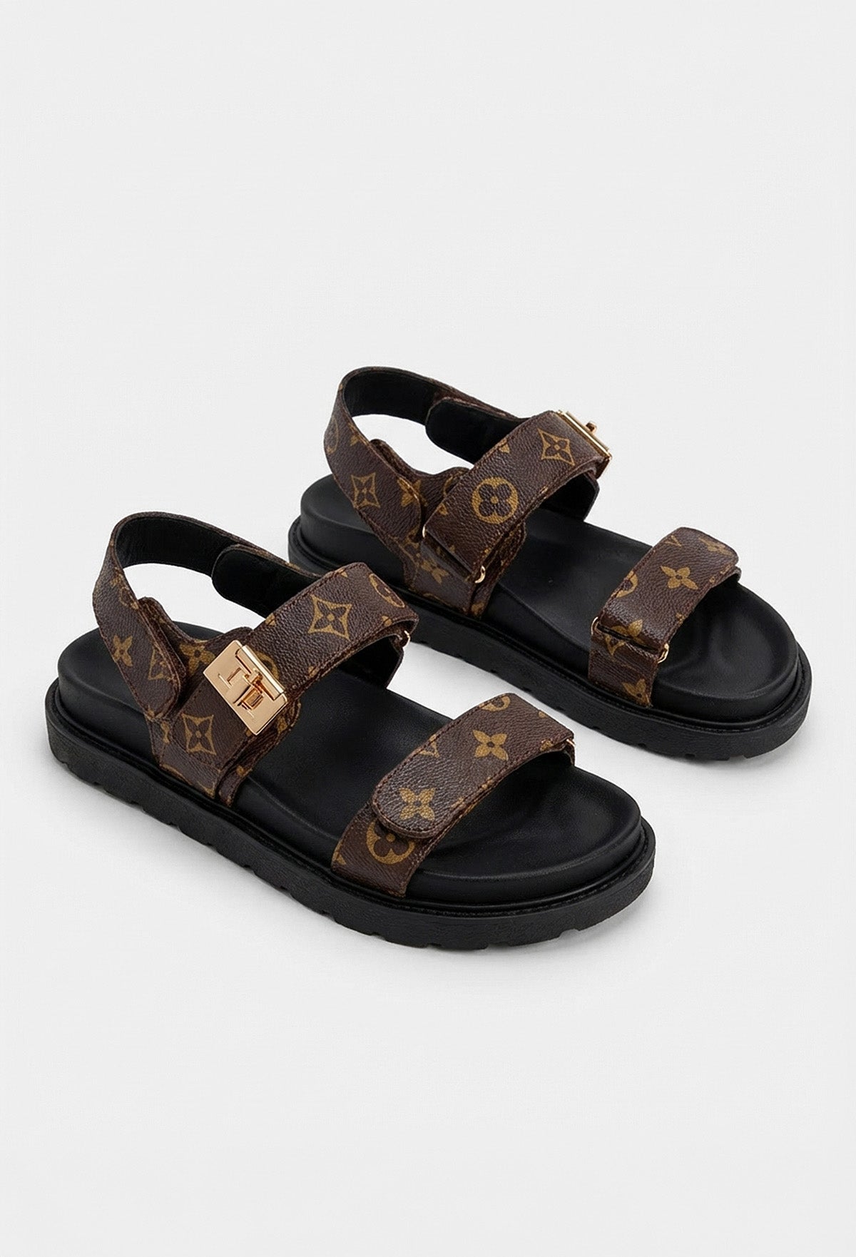 Logo Loco Brown Printed Ankle Strap Sliders