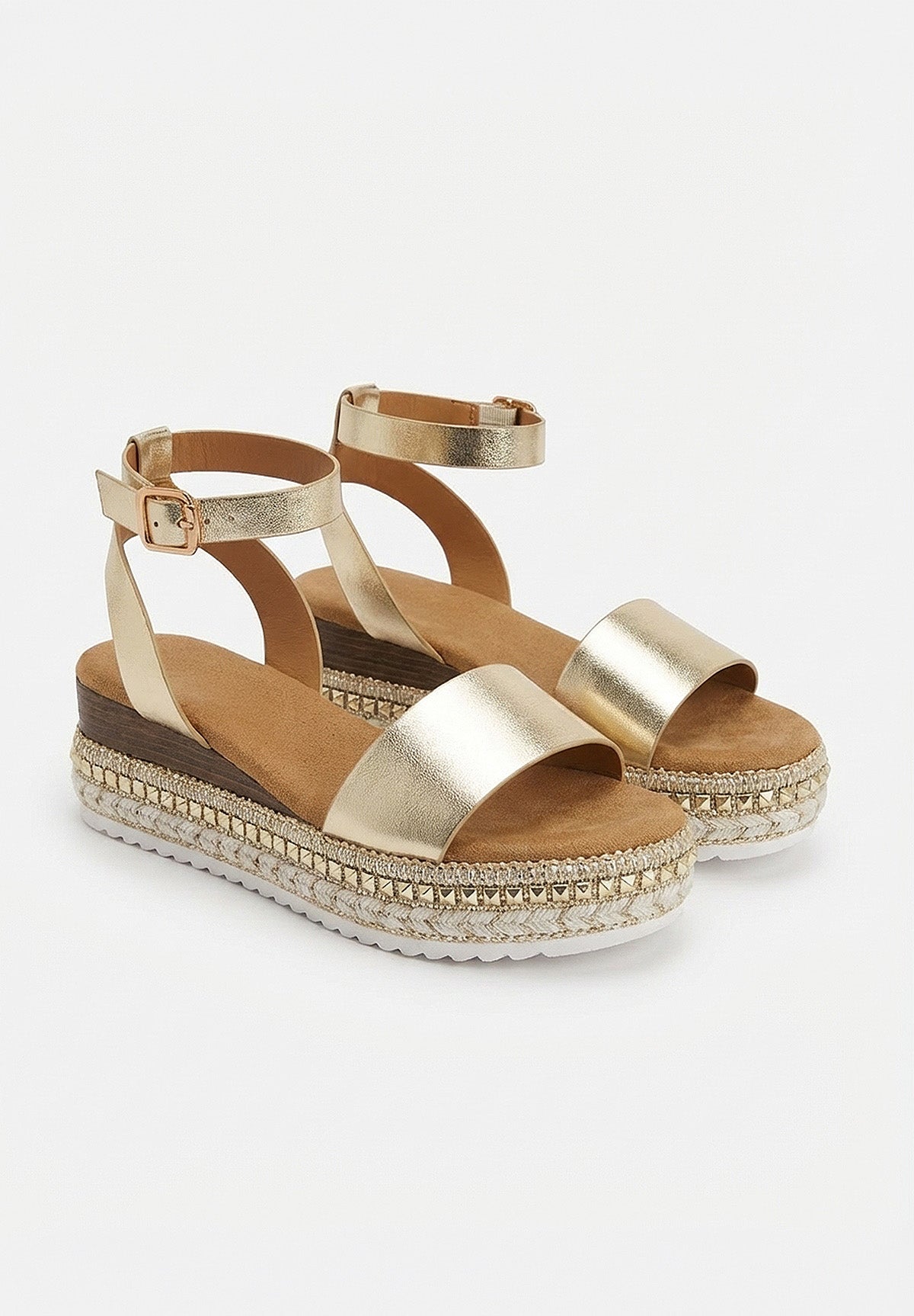 Lux Allure Gold Studded Metallic Platform Sandals