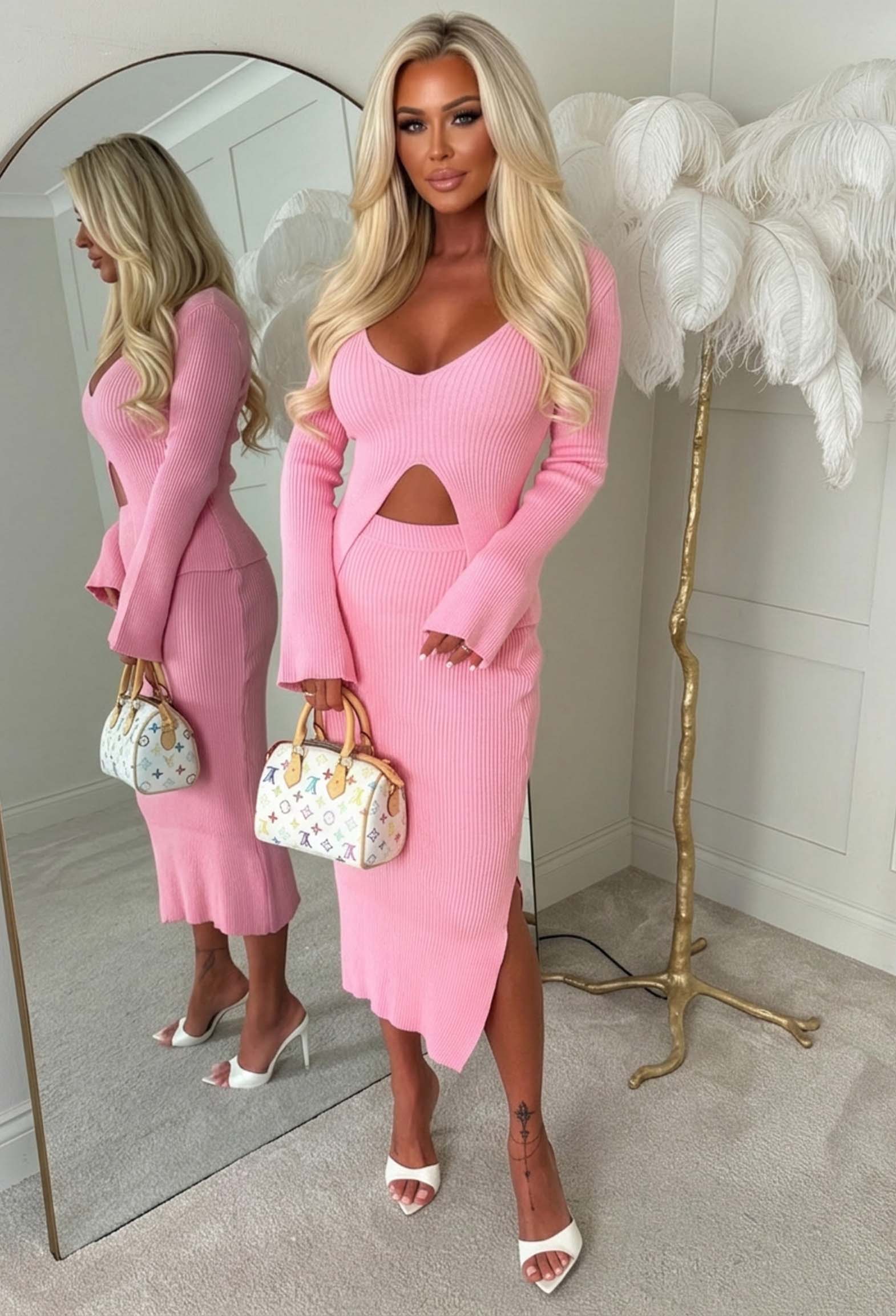 Moving On Light Pink Knitted Rib Maxi Skirt