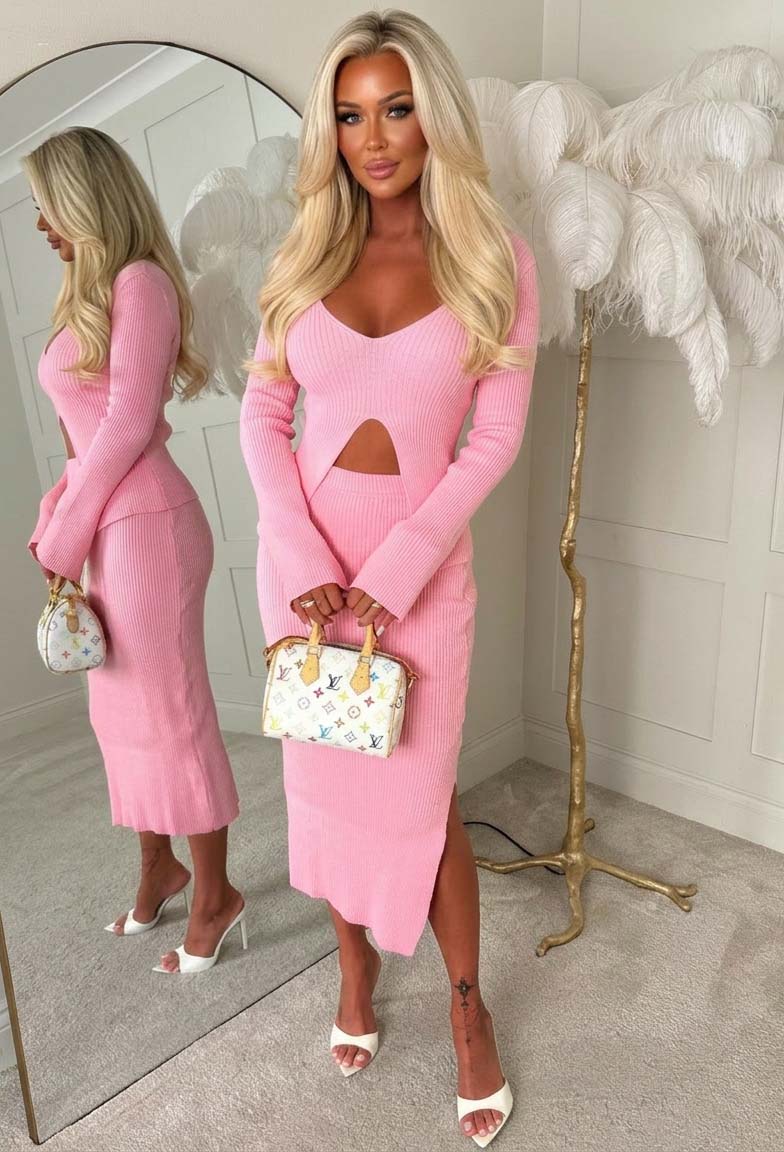 Moving On Light Pink Knitted Rib Split Front Top | Pink Boutique