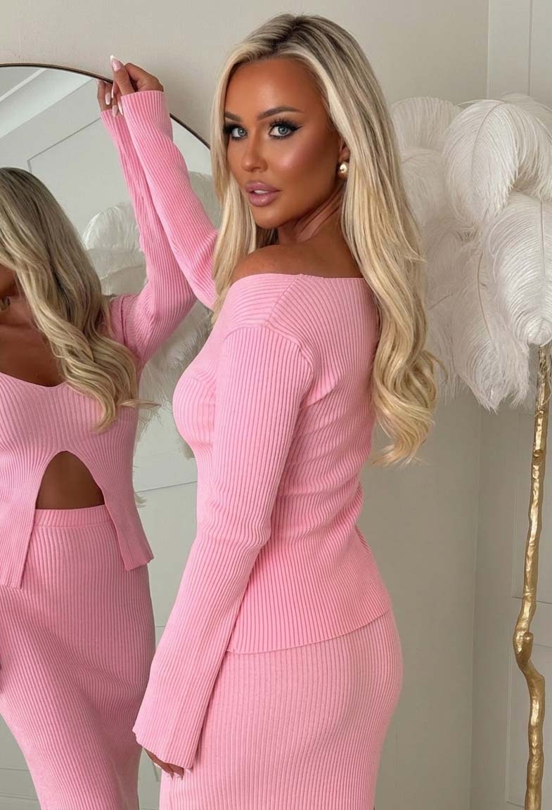 Moving On Light Pink Knitted Rib Maxi Skirt