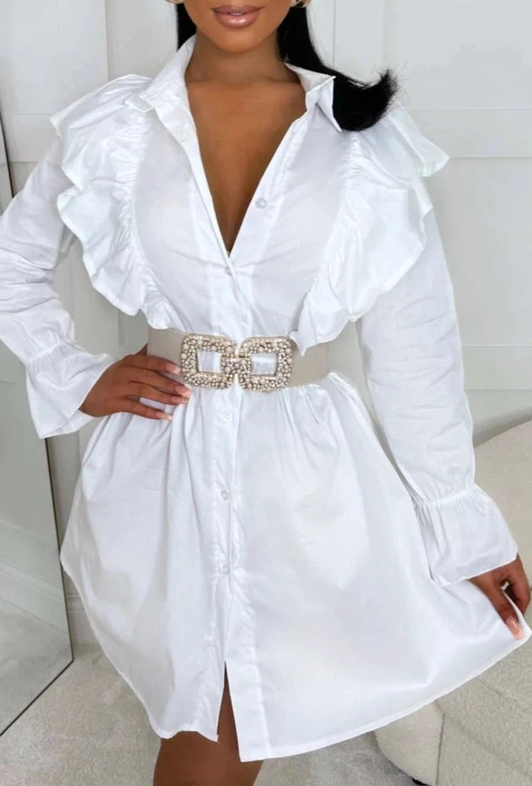 Frilled sales white shirt