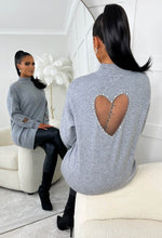 All My Heart Grey Embellished Heart Cut Out High Neck Jumper