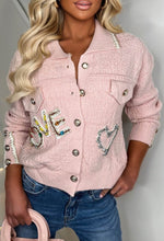 Blissful Blossom Baby Pink Love Embroidered Collar Embellished Cardigan Limited Edition