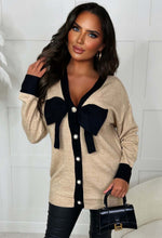 Girl Material Camel Bow Button Cardigan