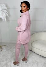 Roll Into Love Pink Chunky Ribbed Roll Neck Knitted Loungewear Co Ord Set