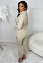 Roll Into Love Beige Chunky Ribbed Roll Neck Knitted Loungewear Co Ord Set