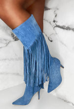 Sweet Moments Blue Suede Tassel Knee High Boots