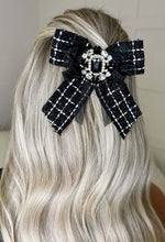 Chic Soiree Black Tweed Diamond Embellished Hair Clip and Brooch