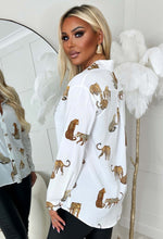 On Your Mind White Leopard Print Gold Button Oversized Shirt