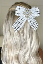 Chic Soiree Cream Tweed Diamond Embellished Hair Clip and Brooch