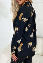 On Your Mind Black Leopard Print Gold Button Oversized Shirt