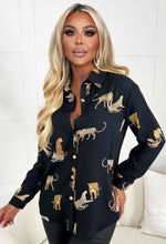On Your Mind Black Leopard Print Gold Button Oversized Shirt