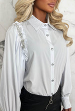 Elegant Essence White Frill Sleeve Gem Detail Shirt Limited Edition