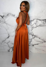 Satin Dreams Orange Multiway Wrap Leg Split Satin Maxi Dress