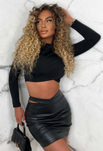 Alluring Chic Black Cut Away Faux Leather Skirt