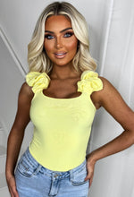 Got Me Obsessed Yellow Ruffle Shoulder Stretch Bodysuit