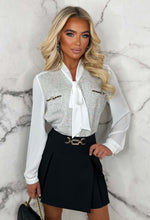 Luxury Gal Multi Tweed Front Pussybow Blouse Limited Edition