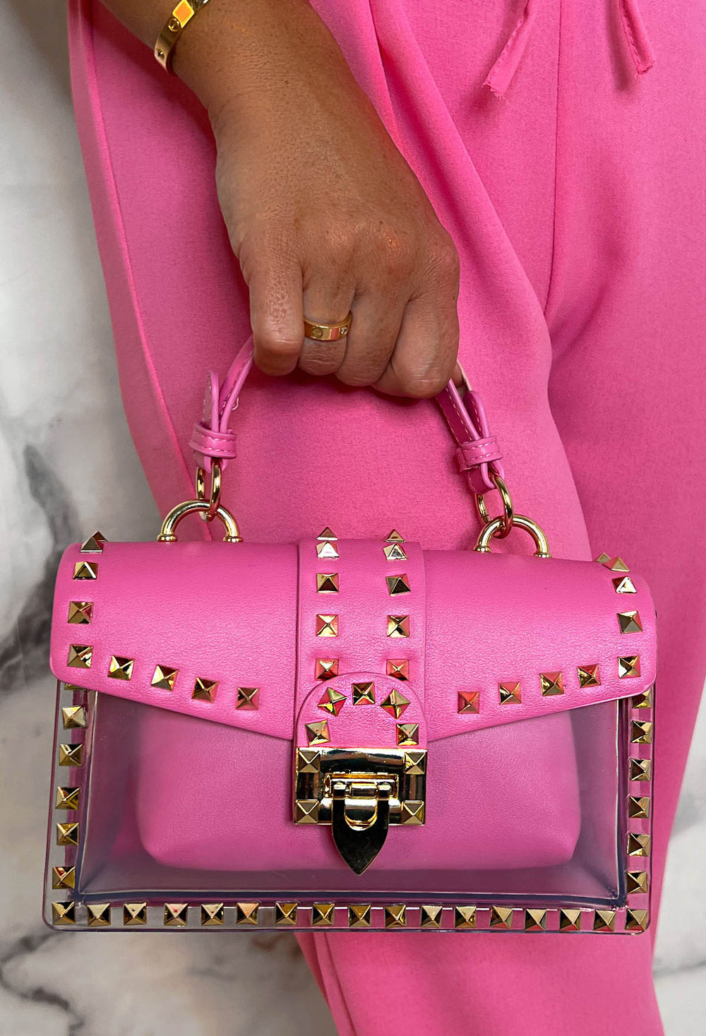 Making A Point Pink Pu Stud Detail Bag
