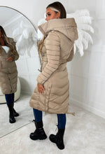 Urban Chic Beige Chevron Belted Hooded Fleece Lined Padded Coat