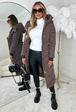 Urban Chic Brown Chevron Belted Hooded Fleece Lined Padded Coat
