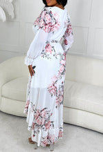 Romantic Feeling White Chiffon Floral Waterfall Hem Maxi Dress