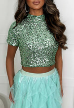 Oh She Bad Mint Green Sequin Crop Top