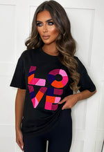 Heartfelt Love Black Multi Love Embroidered T-Shirt