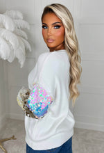 I'm Extra White Iridescent Sequin Sleeve Knitted Jumper