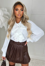 Stay Chic Brown Pleated Double Layer Faux Leather Faux Leather Skirt