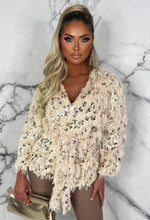 Feathered Starlight Cream Sequin Feather Belted Cardigan Limited Edition
