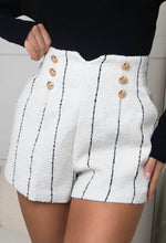 Couture Chic Cream Stripe Button Front Tailored Shorts
